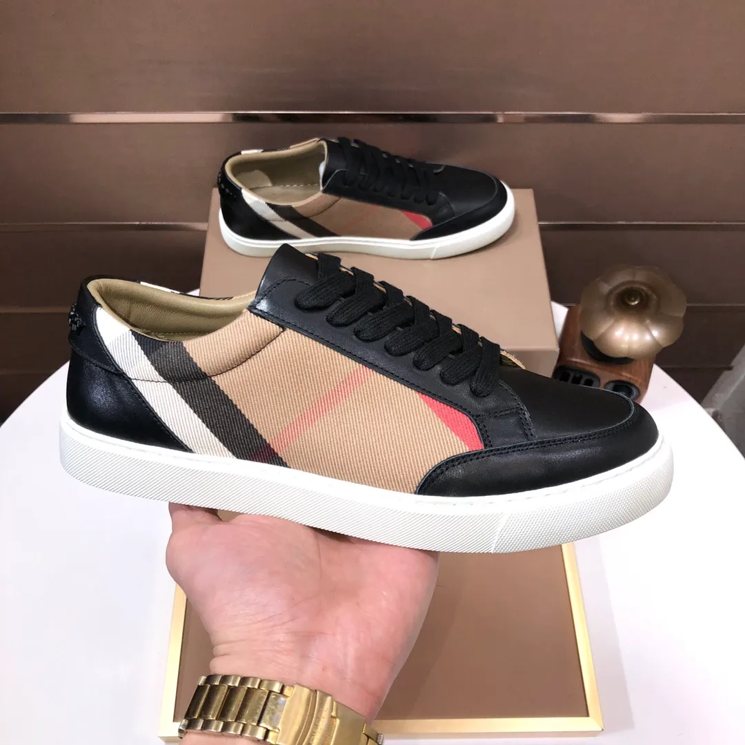 Men's shoes 💰480💰 [Burberry] (cowhide lining) classic low-top sneakers｜Imported cowhide with classic plaid fabric｜Cowhide lining｜Original outsole｜Fine workmanship and comfortable to wear Size: 38-44 (customized at 45)